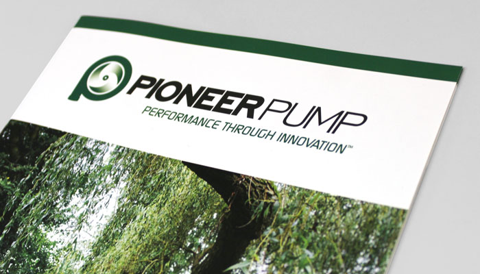 Corporate brochure cover design for Pioneer Pump in Suffolk, UK.