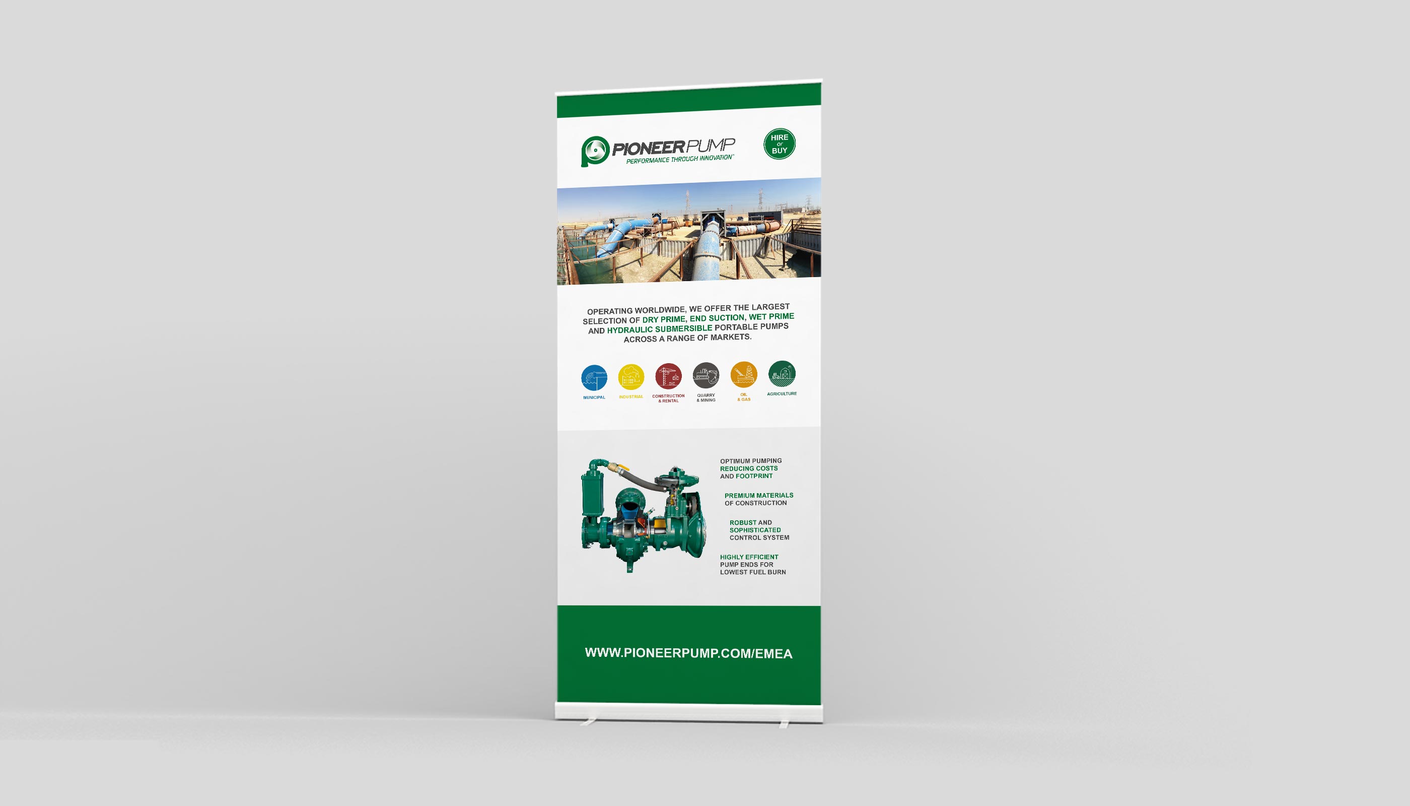 Roll up banner design for Pioneer Pump in Suffolk, UK.