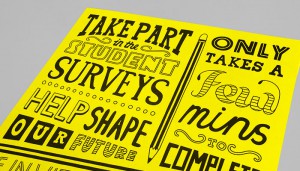 Typographic poster design and print for the 2016 student surveys at University Campus Suffolk.