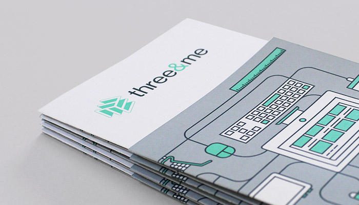 Promotional leaflet design for Three&me graphic design agency in Ipswich, Suffolk.