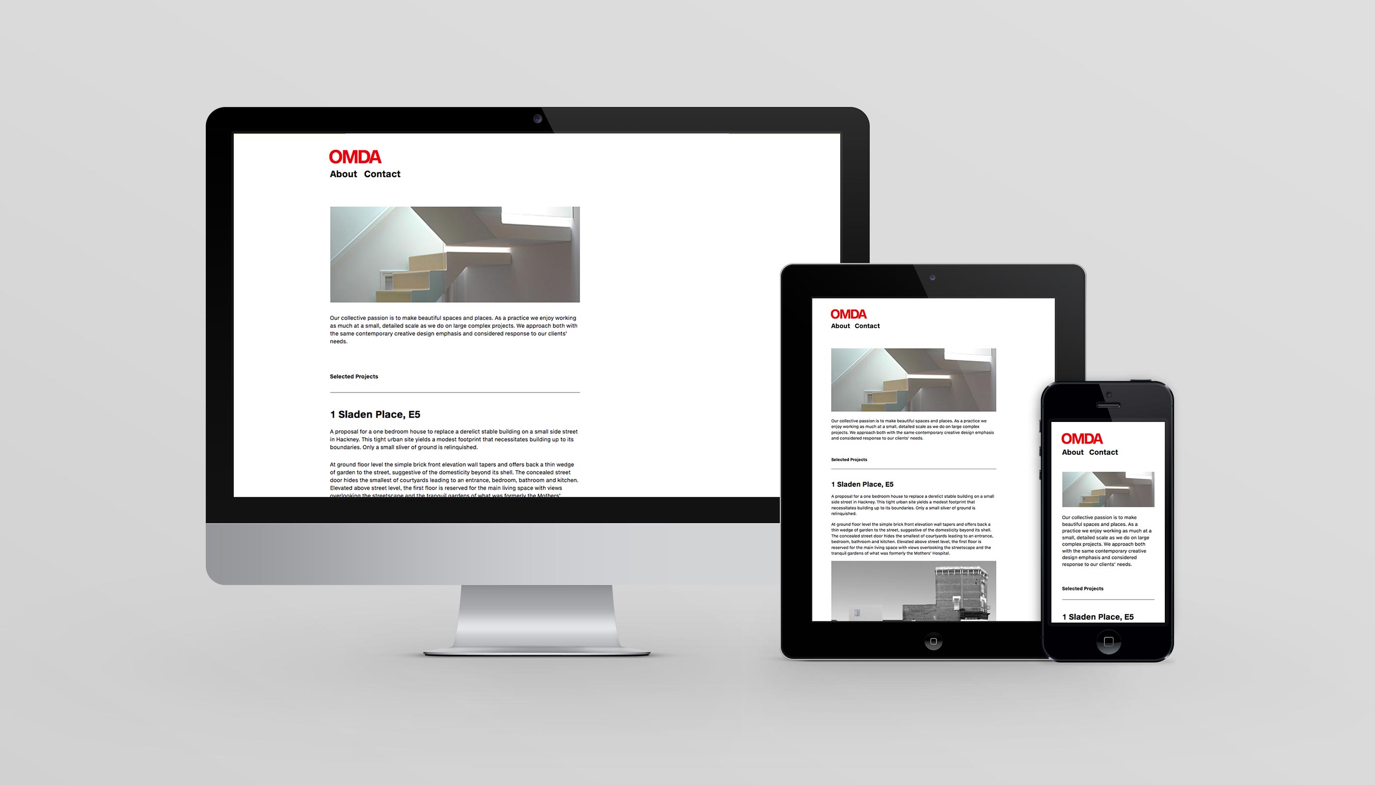 Responsive website design and development for Ogilvy MacRae DeGory Architects, London.
