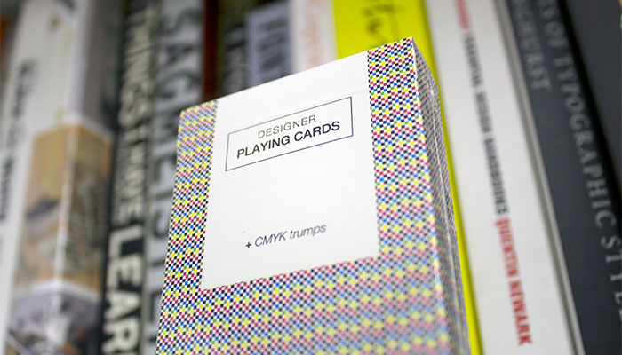 Designer Playing Cards + CMYK Top Trumps Cards front of packet.