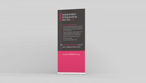 Roller banner design for Independent Safeguarding Service CIC, in London.