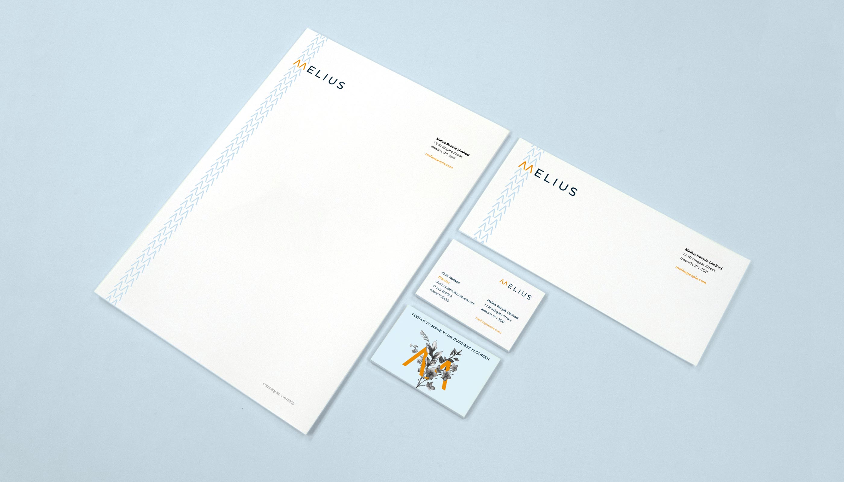 Stationery design for Melius in Ipswich, Suffolk.